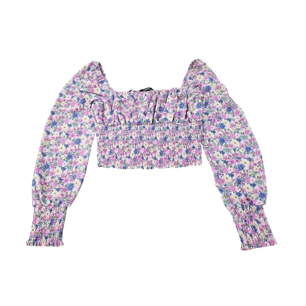 Forever 21 Floral Smocked Puff Sleeve Crop Top Cottagecore M